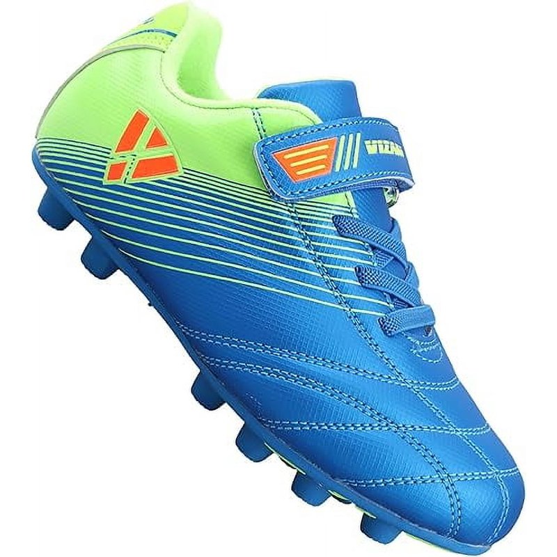 Vizari Loma Junior Firm Ground Soccer Cleats - Hook & Loop, 9.5 Blue/Green