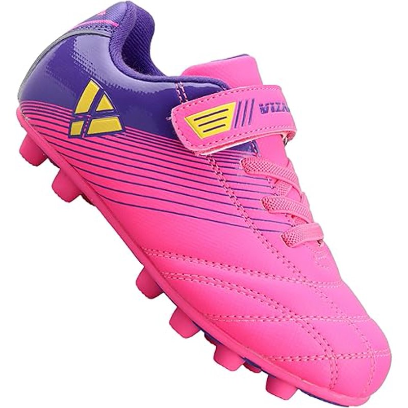 Vizari Loma Junior Firm Ground Soccer Cleats - Hook & Loop, 2.5, Pink/Purple, Kids