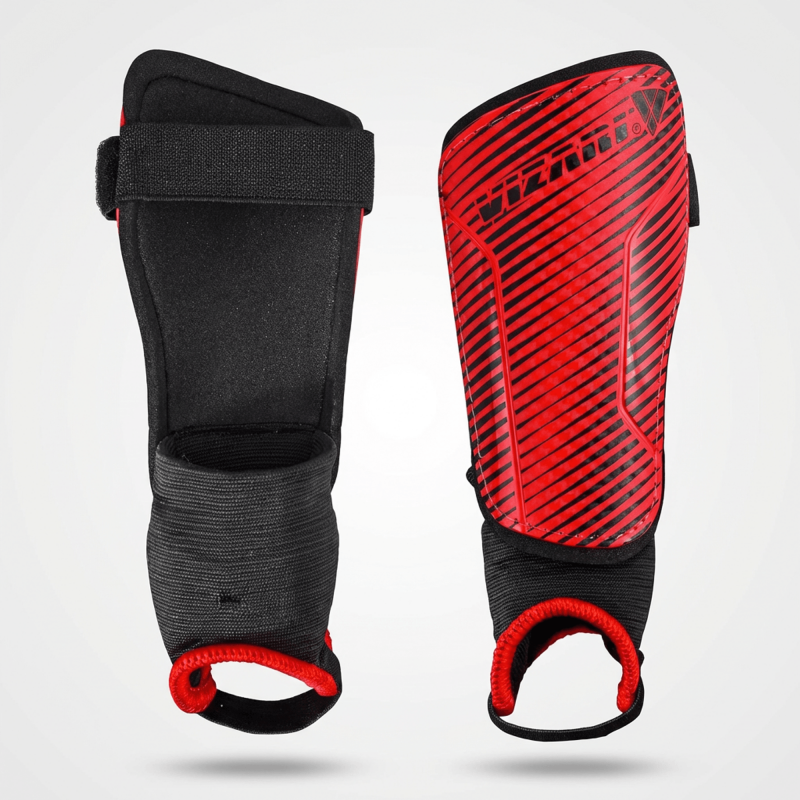 Vizari Matera Shin Guards with Ankle Protection, XXS Red/Black
