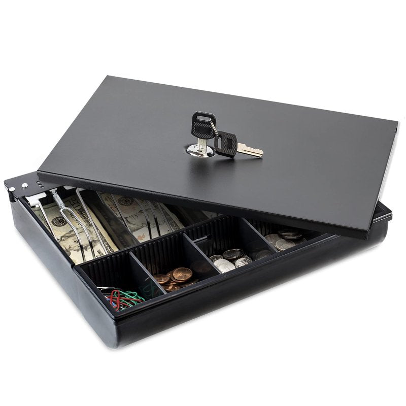Metal Cash Drawer Tray with Locking Cover for Small Business Cash Registers