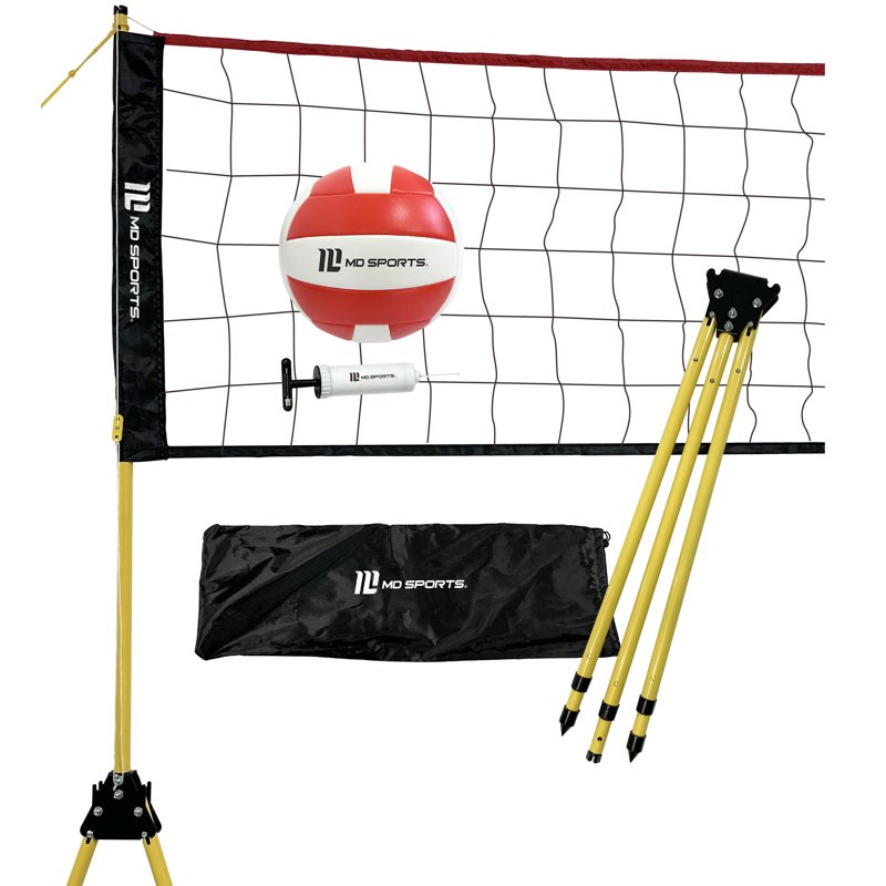 30 Ft Outdoor Volleyball Set with Adjustable Net and Steel Poles - Includes Ball & Pump