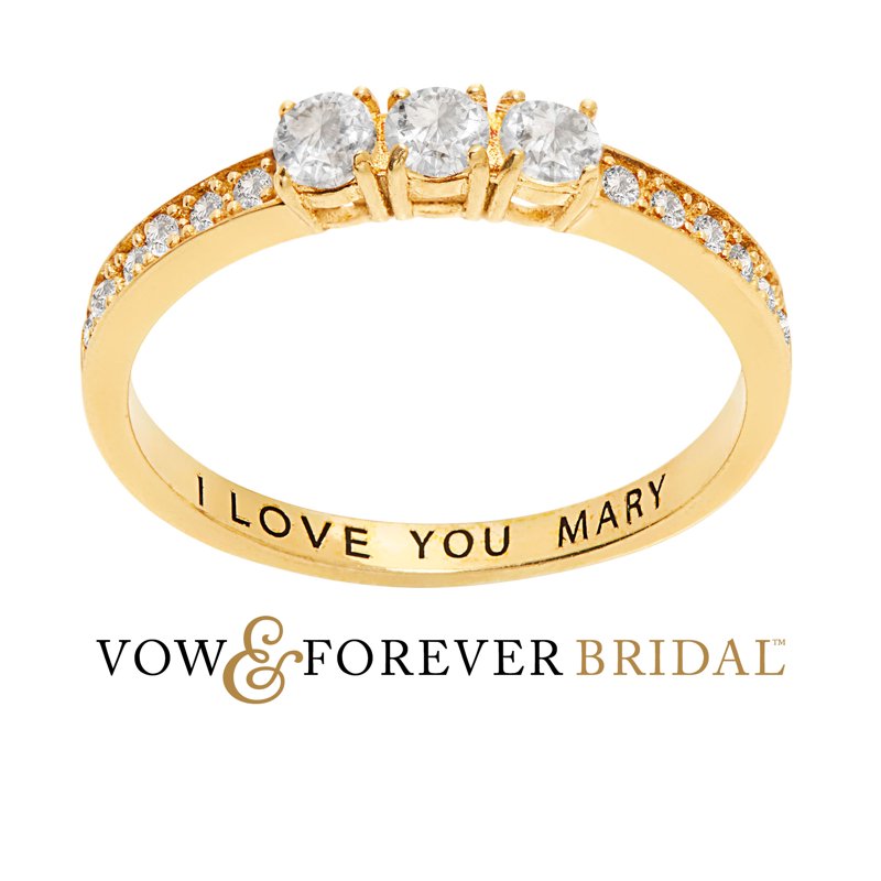 Personalized 14K Gold Over Sterling Silver Wedding Ring with White Topaz – Custom Engraved, One Size