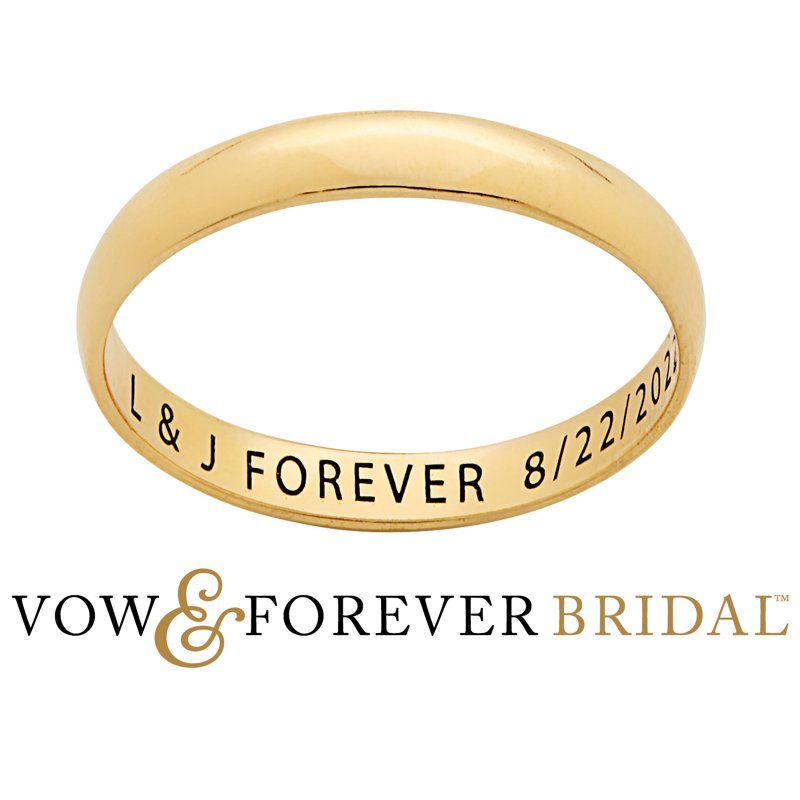 Personalized 14K Gold Over Sterling Silver Wedding Band - Engraved Slim Ring for Women (3mm)