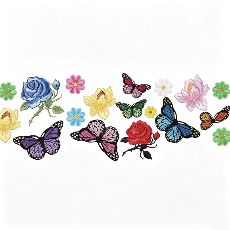 20 Pack Flower Butterfly Iron-On Patches for Clothing DIY Embroidery
