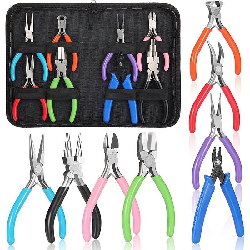 Jewelry Making Pliers Kit - 8 Pairs of Needle Nose Round Nose Nylon Jaw Tools for DIY Jewelry