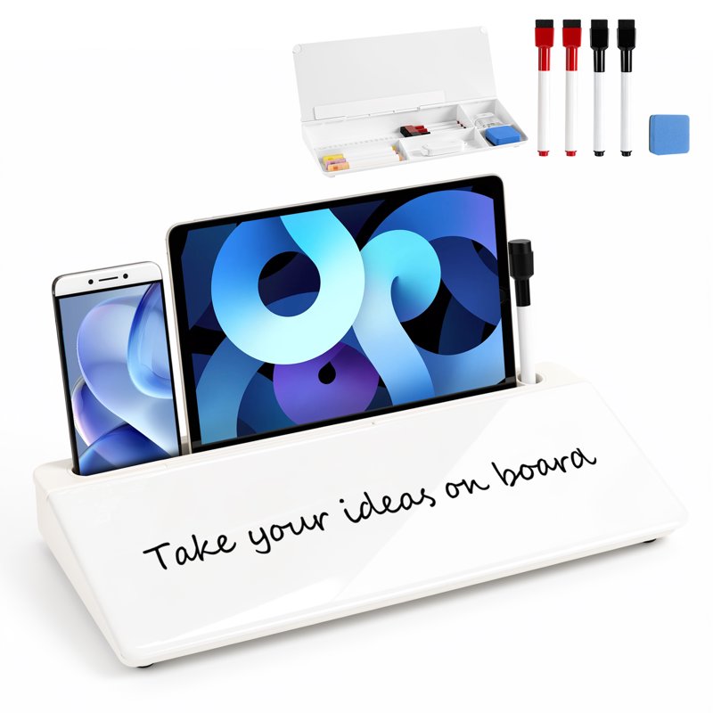 Desktop Whiteboard Organizer with Storage & Keyboard Stand - Dry Erase Board for Home Office