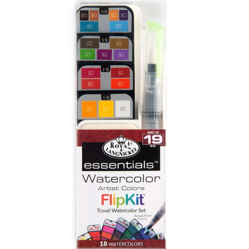 Watercolor Artist Flip Kit with Aqua-Flo Brush Pen - 19 Pieces