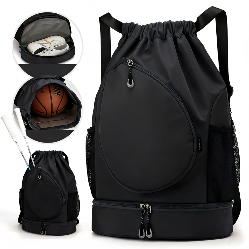 Sports Backpack with Shoe Compartment and Racket Sleeve - Gym & Court Bag