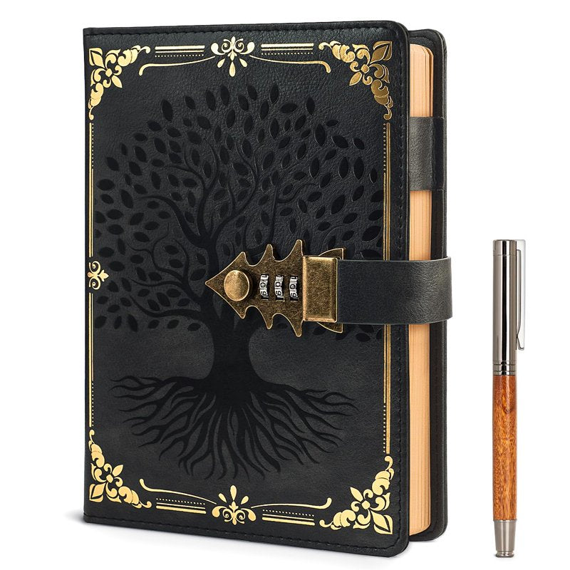 Password Protected Leather Notebook with Lock, A5 PU Cover - Multiple Colors