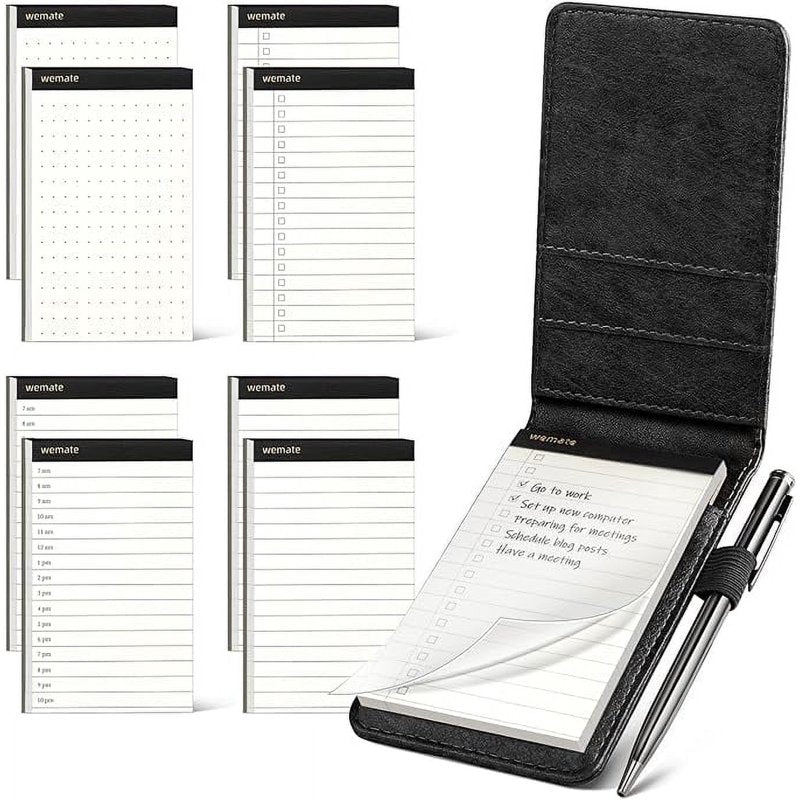 Mini Notepad Holder Set with Pen & 8 Refill Notepads for Meetings & Travel