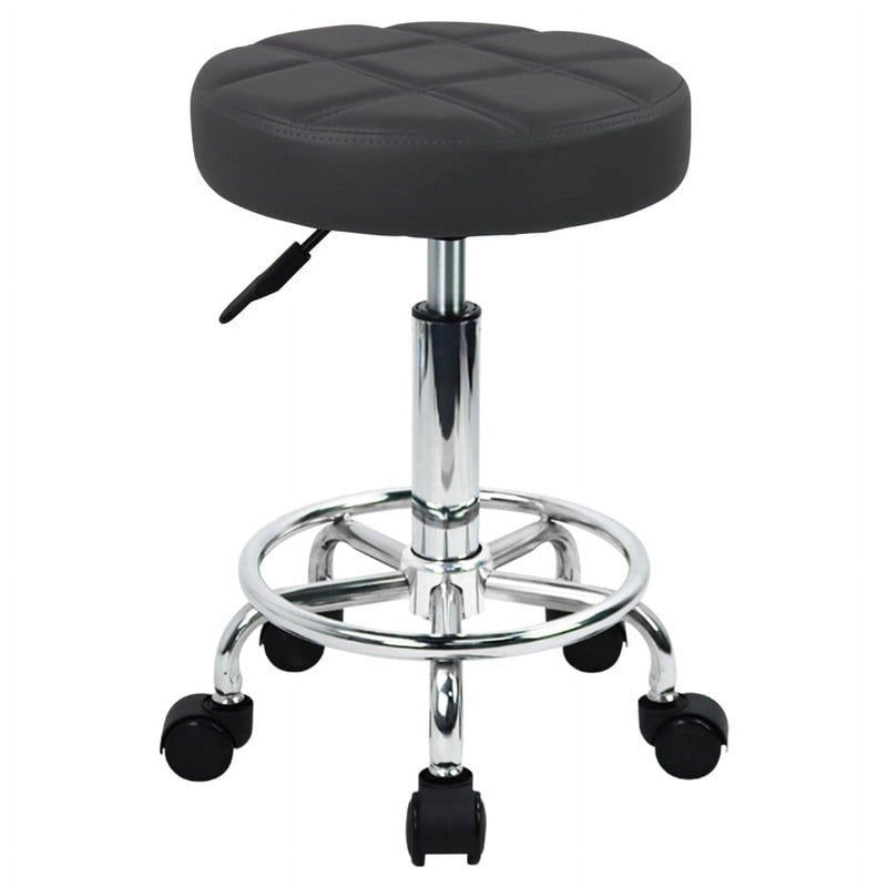 Adjustable Backless Swivel Drafting Chair with Faux Leather Seat and Metal Base
