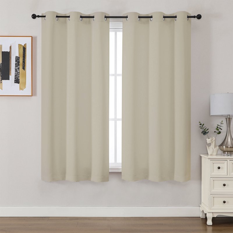 Blackout Curtains 63 Inch Length Thermal Insulated Noise Reducing Grommet Window Drapes