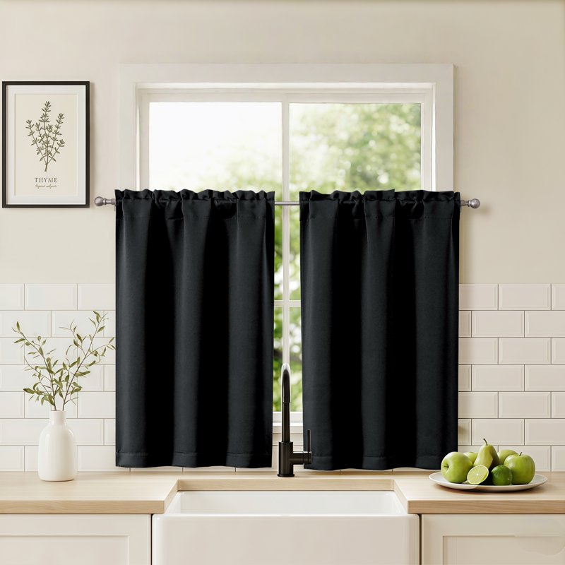 Navy Blue Blackout Window Valance for Living Room and Bedroom - Privacy & Light Control