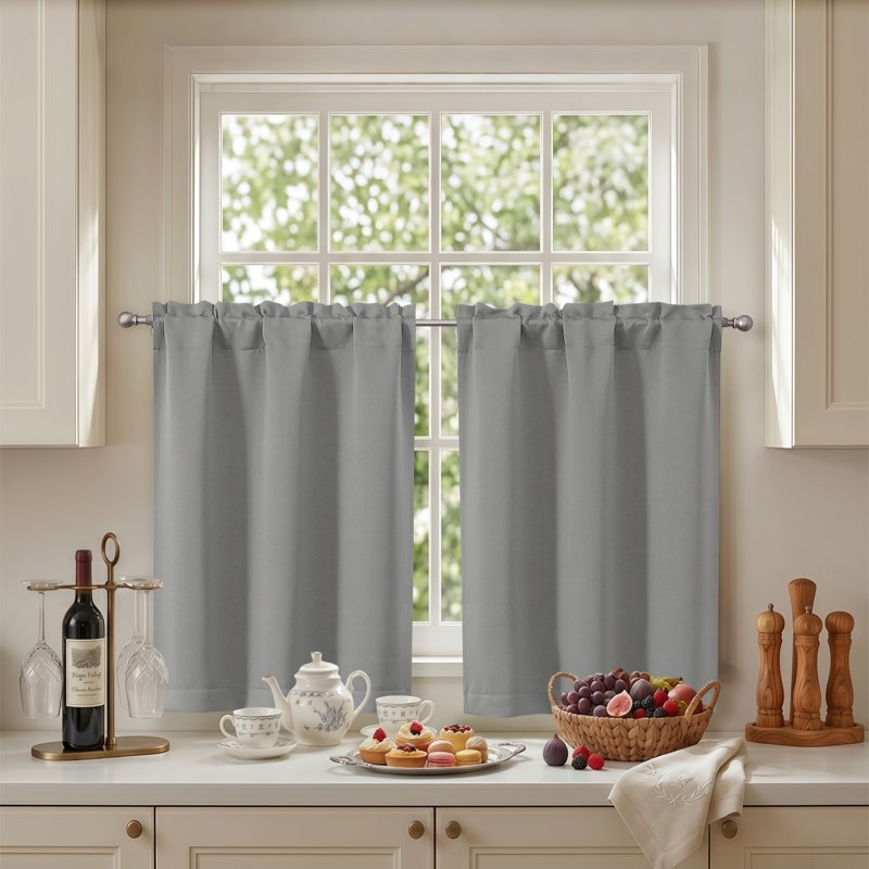 Blackout Curtain Panels with Rod Pocket for Small Windows - 2 Pack