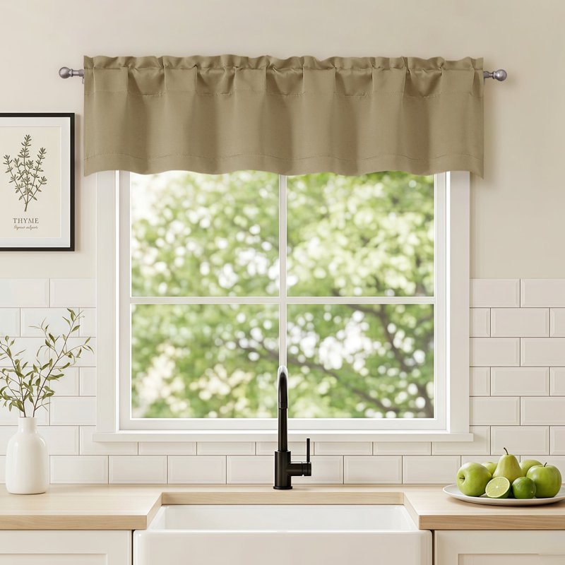 Blackout Window Valance for Living Room, Bedroom, Kitchen — Rod Pocket Privacy Cover, 60x14 Inches
