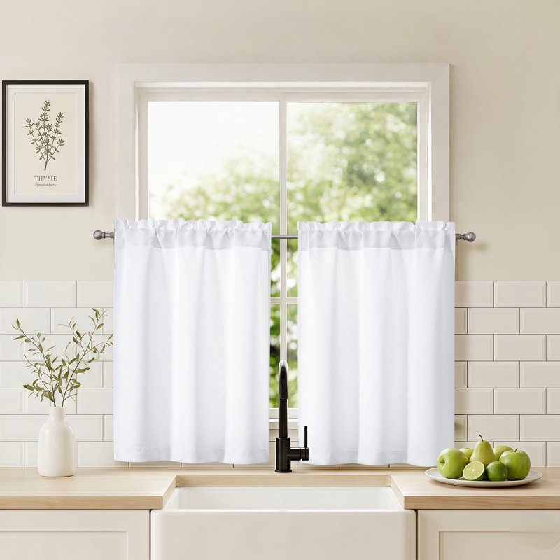 Light Filtering Curtain Set 36 Inch Length for Small Windows - 2 Pieces