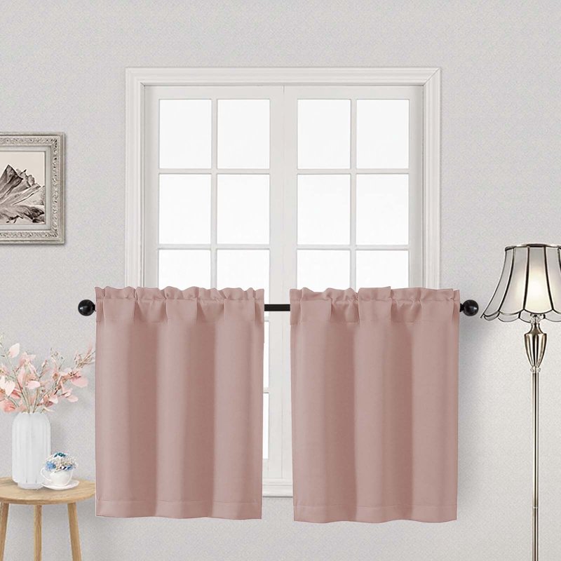 Short Tier Curtains with Rod Pocket for Kitchen, Bathroom, RV - 2 Pack