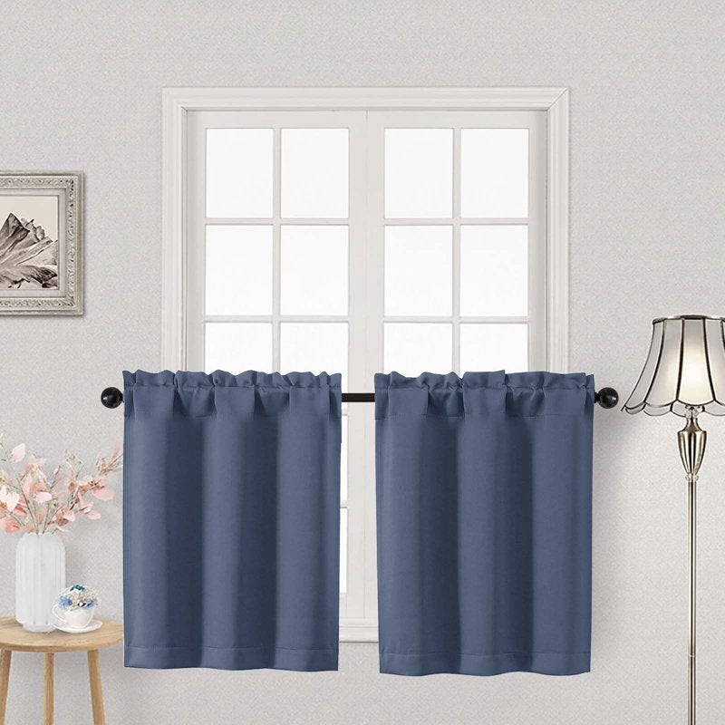 Blackout Tier Curtains 24 Inch Length 2-Piece Window Panel Set for Kitchen Bathroom RV