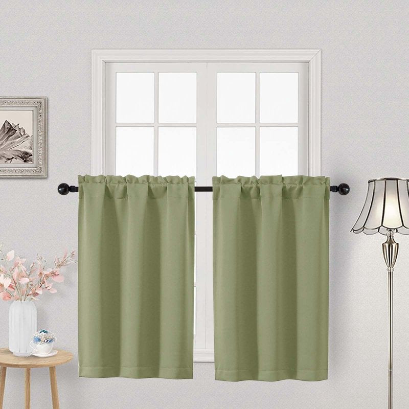 Blackout Window Curtain Tiers 30x30 Inches - Room Darkening Half Drapes for Kitchen, Bathroom, Bedroom, RV, 2 Pieces