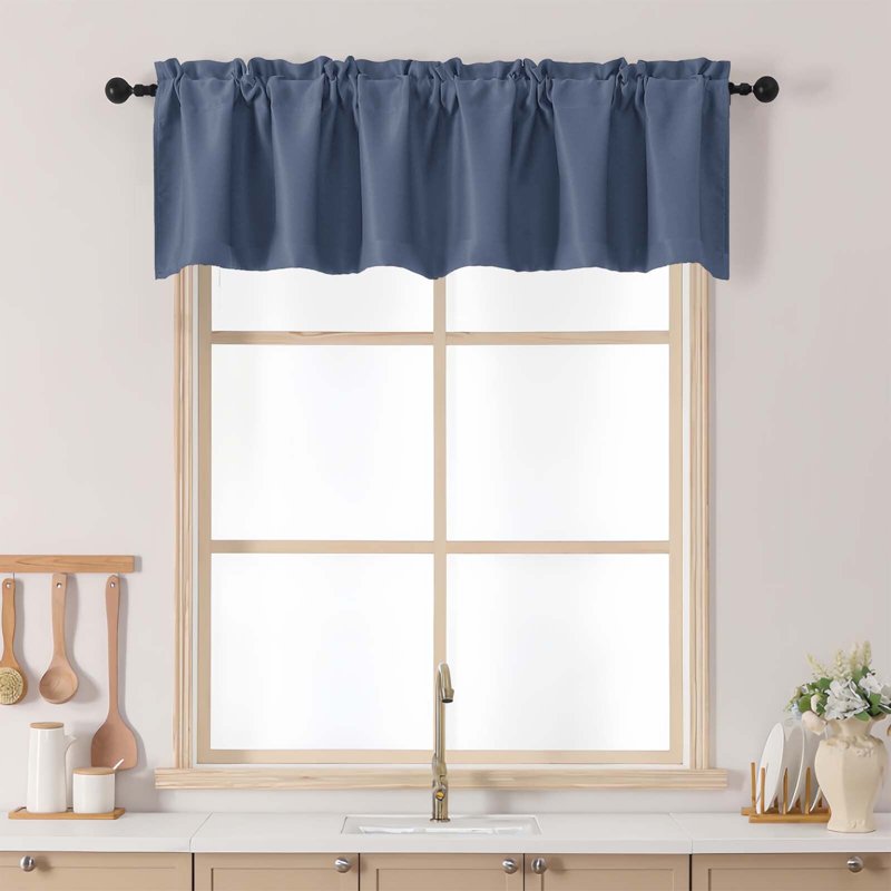 Denim Window Valance 14 Inches Long - Kitchen Living Room Bedroom Curtain