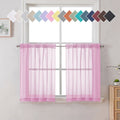 Pink Sheer Cafe Curtains 2 Pack - Light Filtering Voile Window Drapes