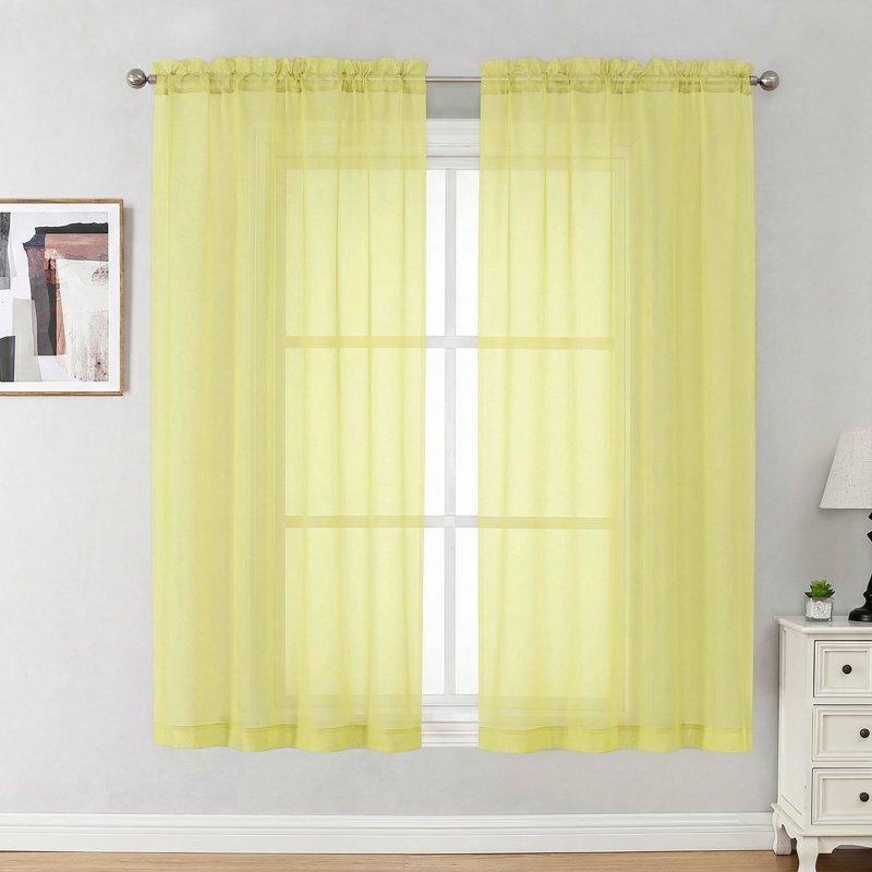 Lemon Sheer Curtains 2 Pack - Light-Filtering Voile Drapes for Living Room & Bedroom