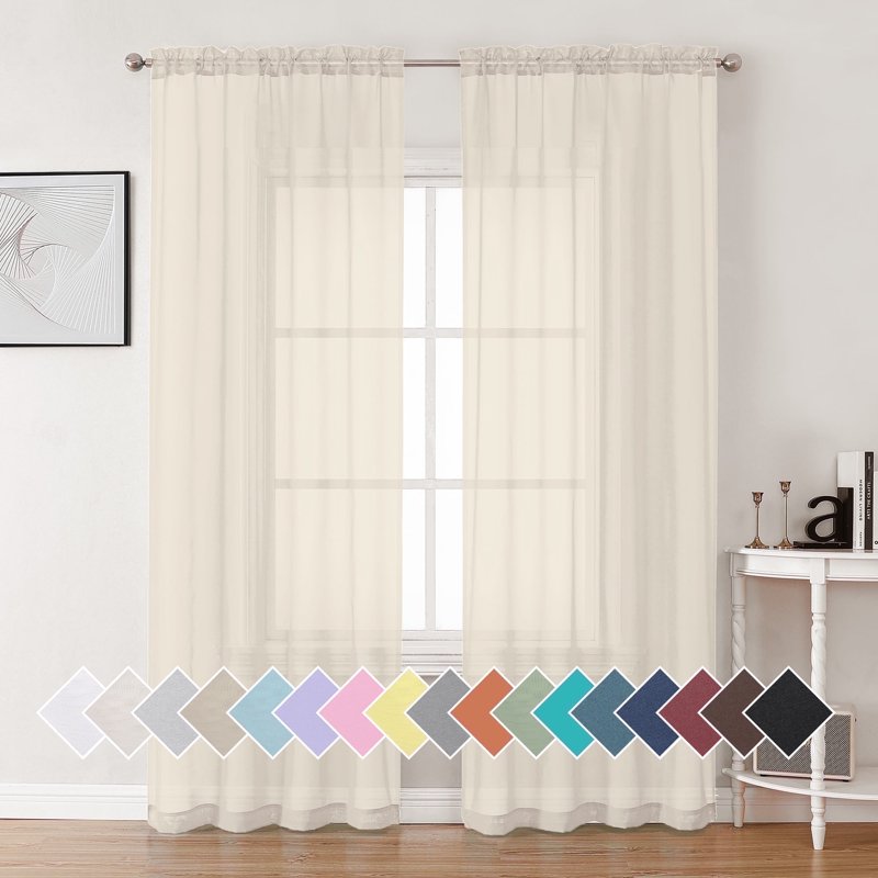Sheer Voile Curtains 2 Panels - Light Diffusing Window Drapes for Bedroom & Living Room