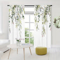 Green Flower & Leaf Print Light-Filtering Curtain Set for Bedroom & Living Room