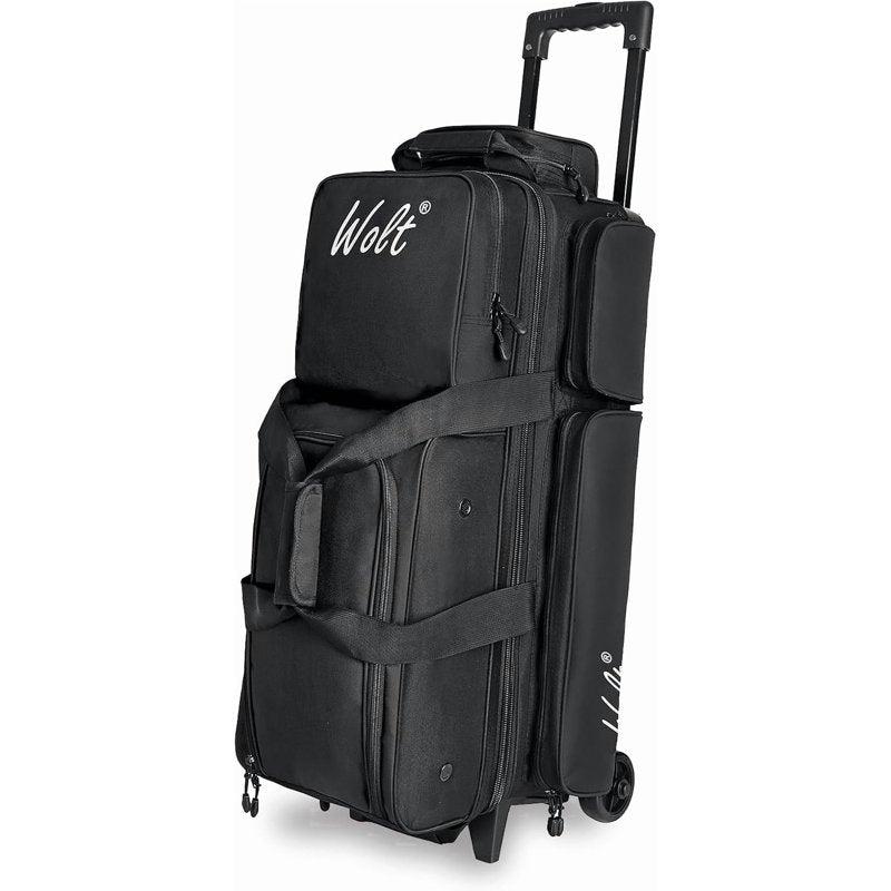 Bowling Ball Bag with Wheels 3-Ball Capacity, Shoe Compartment & Accessory Pocket, Retractable Handle