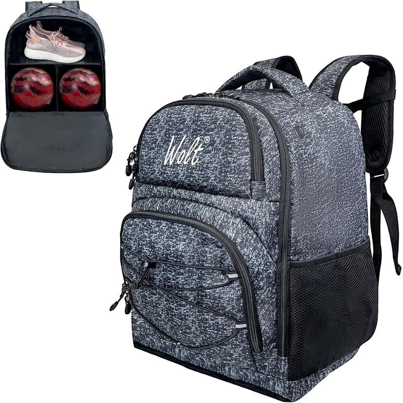 WOLT 2-Ball Bowling Backpack with Protective Foam & Shoe Compartment - HealthyGrey
