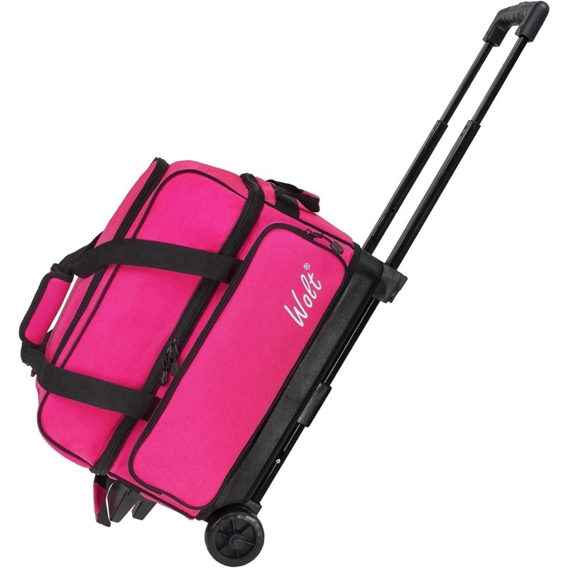 WOLT Double Roller Bowling Bag for 2 Balls with Retractable Handle - 40" Pink