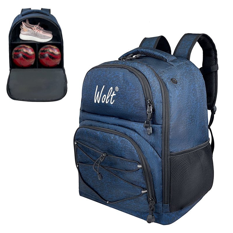 WOLT Healthyblue 2-Ball Bowling Backpack with Protective Foam & Shoe Compartment