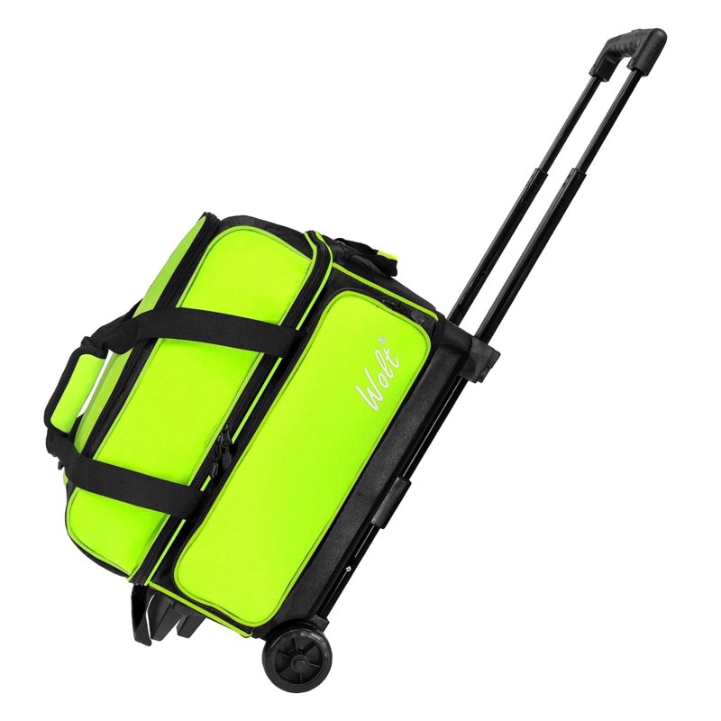 WOLT Lemongreen Lemogreen Double Roller Bowling Bag for 2 Balls - Retractable Handle 40"