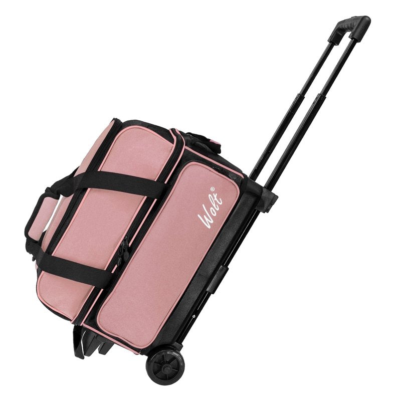 WOLT Lightpink Double Roller Bowling Bag for 2 Balls - 40" with Retractable Handle