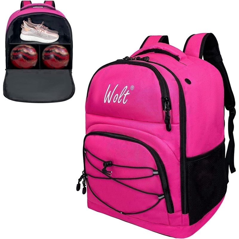WOLT 2-Ball Bowling Backpack with Ventilated Shoe Compartment, Pink