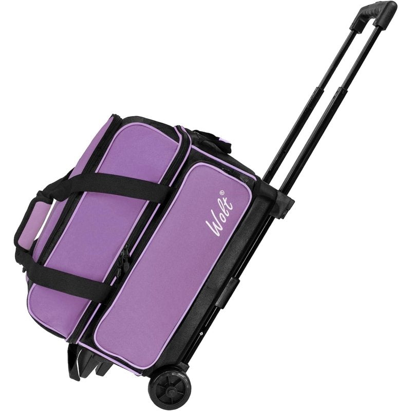WOLT Purple Double Roller Bowling Bag for 2 Balls with Retractable Handle 40" - Variation: Purple