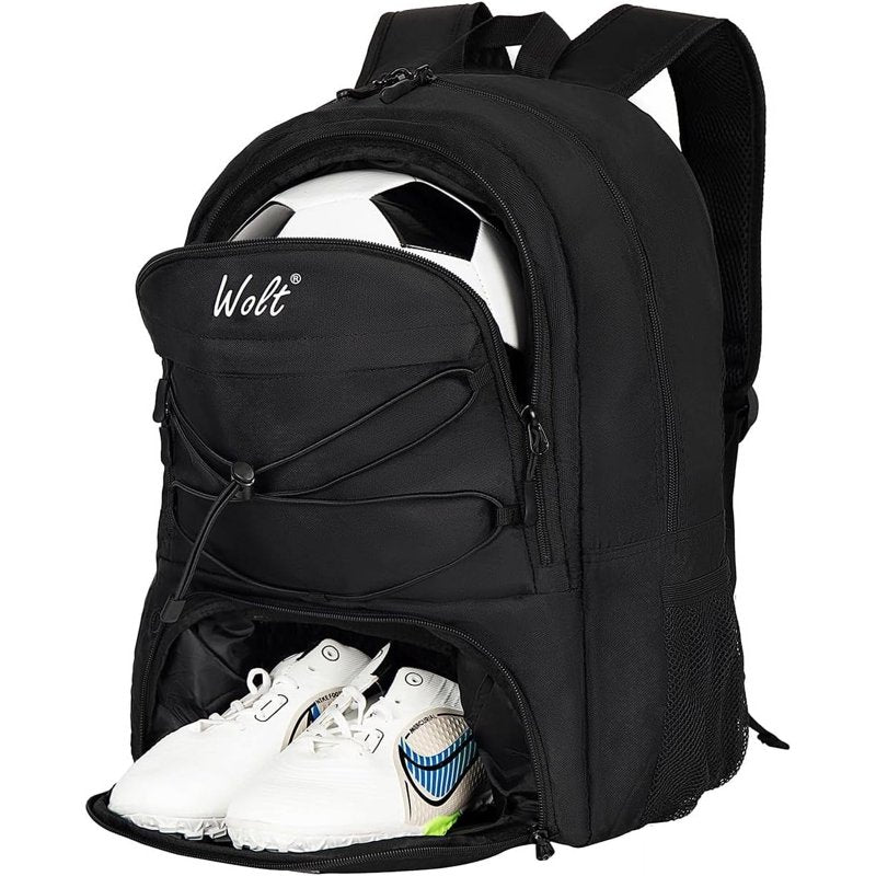 WOLT Soccer Backpack with Ball Holder & Shoe Compartment - Variation: Black