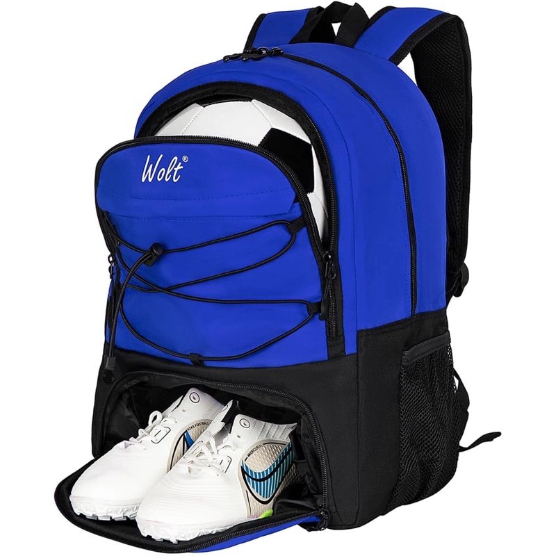 WOLT Youth Soccer Backpack Bag with Ball Holder - Polyester Blue (Variation: Blue)