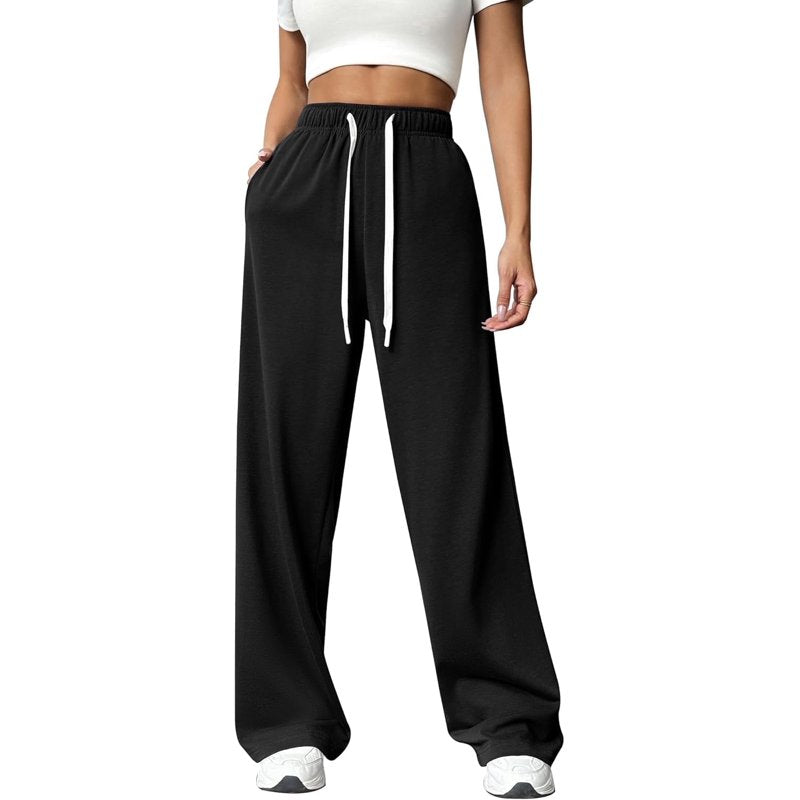 High Waist Wide Leg Sweatpants for Women - Joggers with Pockets & Drawstring