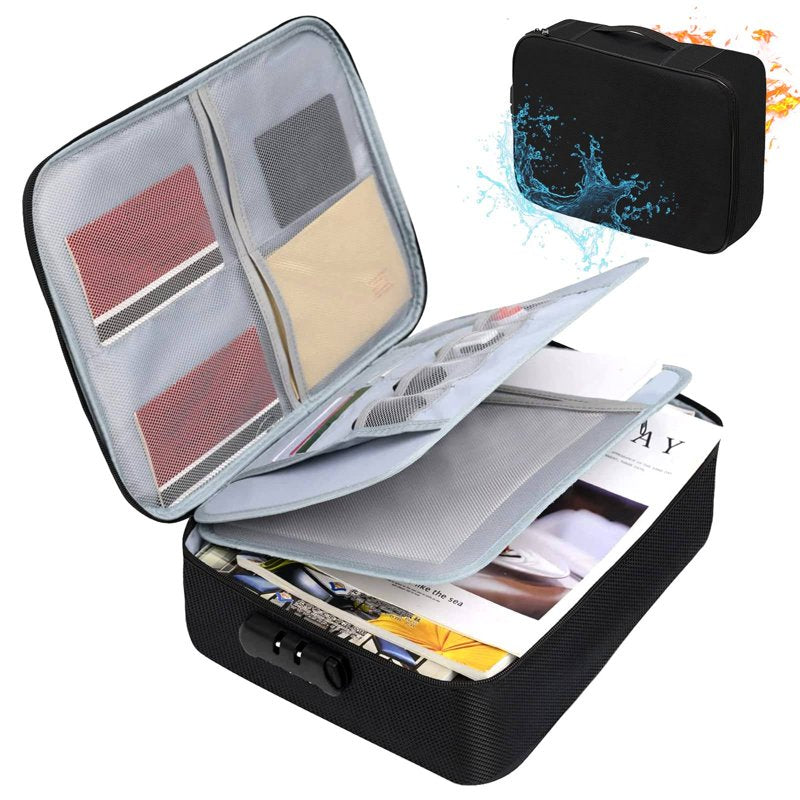 Fireproof Waterproof Document Bag with Lock - Large Capacity Safe Storage Case