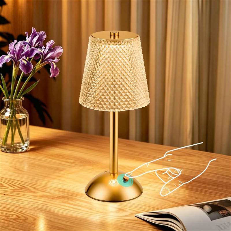 Rechargeable Cordless Crystal Table Lamp with Touch Control and 3 Color Modes