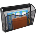 Wall Mount Mesh File Organizer - Hanging Desktop Magazine & Document Holder, Black