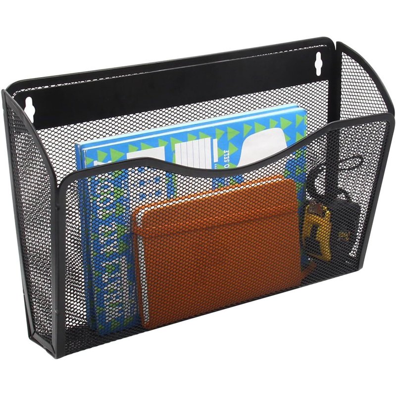 Wall Mount Mesh File Organizer - Hanging Desktop Magazine & Document Holder, Black