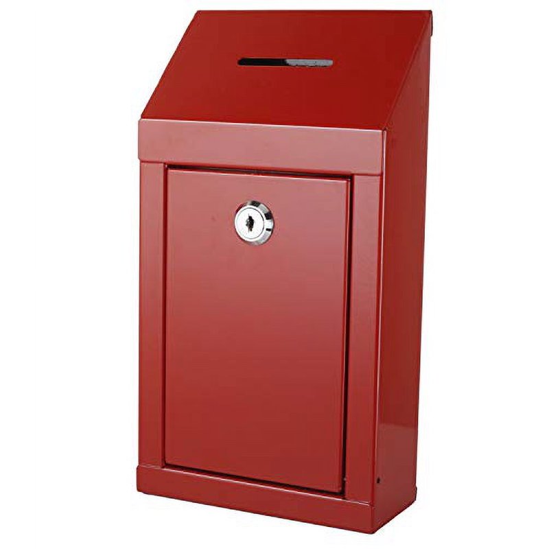 Wall Mount Metal Donation Box with Lock and Keys - Heavy Duty Security