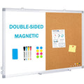 Wall-Mounted Combination Whiteboard and Cork Board 24x18 Inches - Magnetic Dry Erase Bulletin Board with Frame