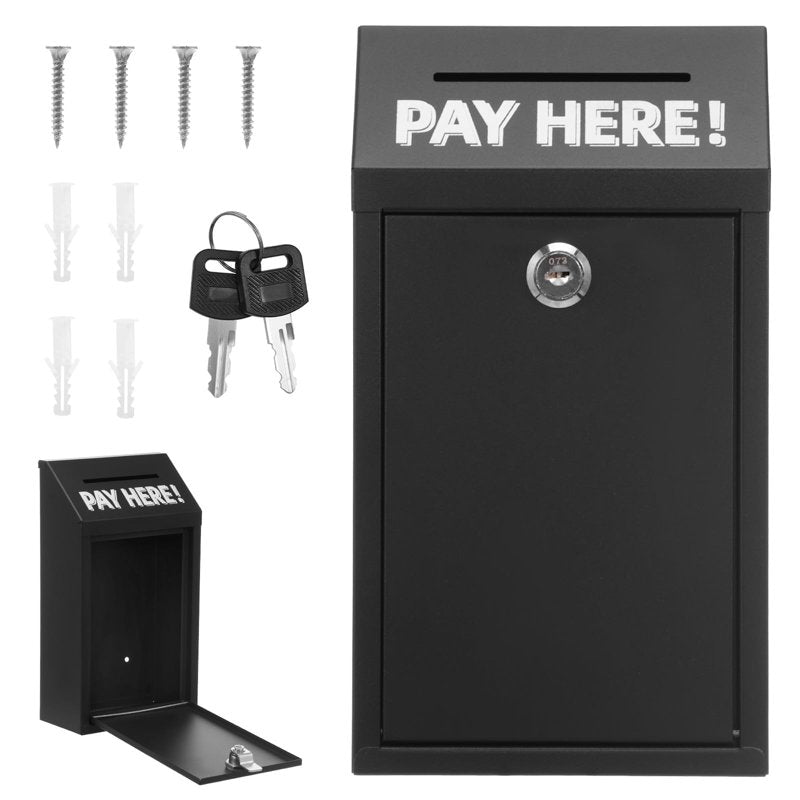 Wall Mounted Metal Donation Box with Lock and Keys for Secure Cash and Suggestion Collection