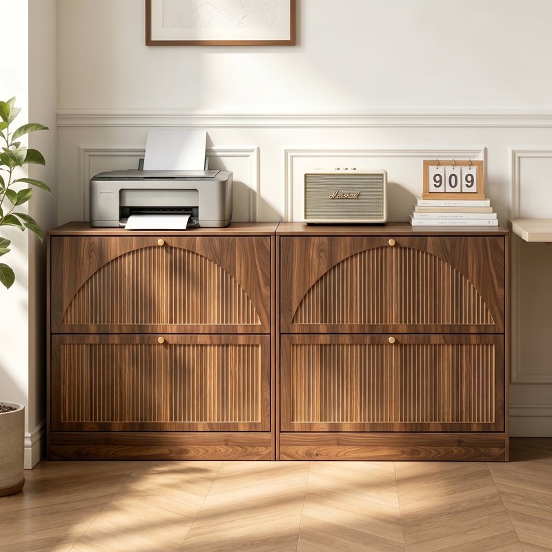 Walnut 2-Drawer Vertical File Cabinet Set - Modern Storage Organizer for Home Office