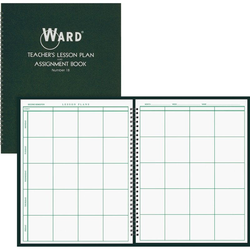 Teacher Lesson Plan Book 8-Period Weekly Organizer White Green Cover