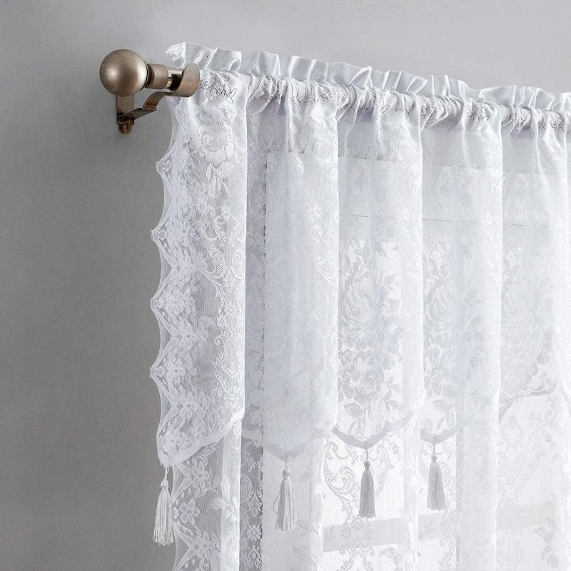Semi Sheer Lace Curtains with Attached Valance - Vintage Elegant Window Treatment