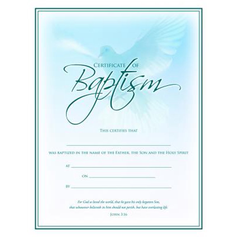 Baptism Certificate Pack of 6 - 9 x 6 Inch Coated Paper for Churches
